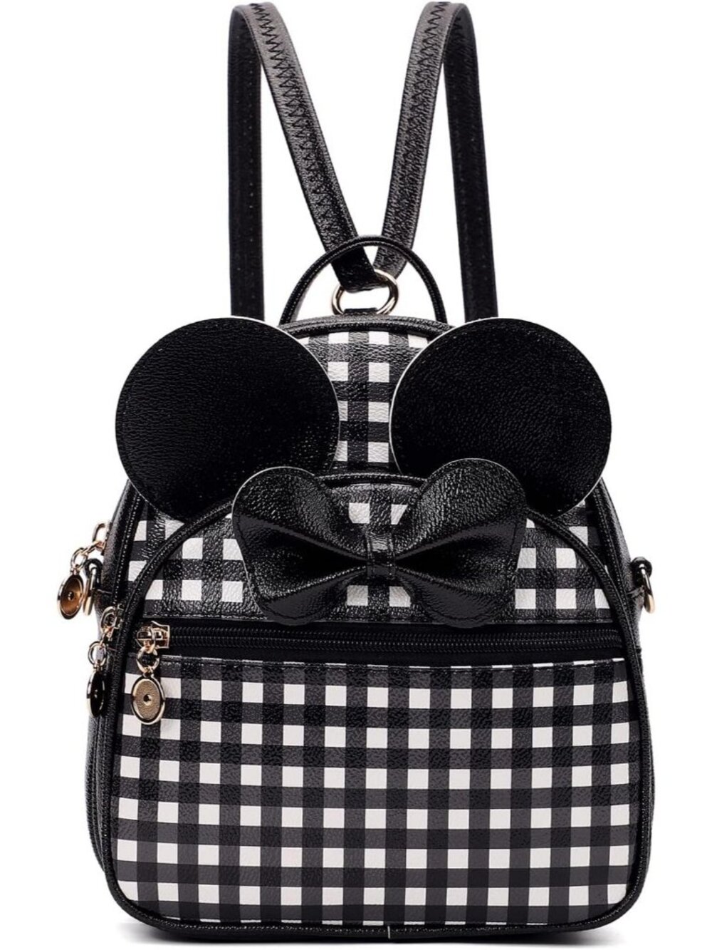 Women Girls Checked Mini Backpack Cute Bowknot Convertible Shoulder Bag